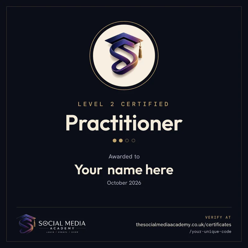 A sample Level 2 Practitioner badge from The Social Media Academy